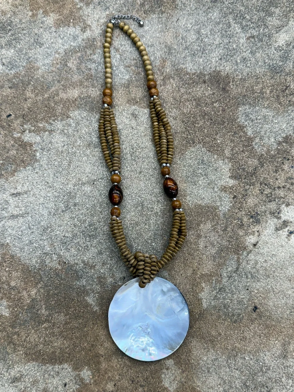 Bohemian Brown Beaded Necklace with Silver Star Pendant